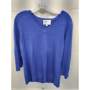 Debbie Morgan Womens XL Blue V-Neck 3/4 Sleeve Knit Sweater Top